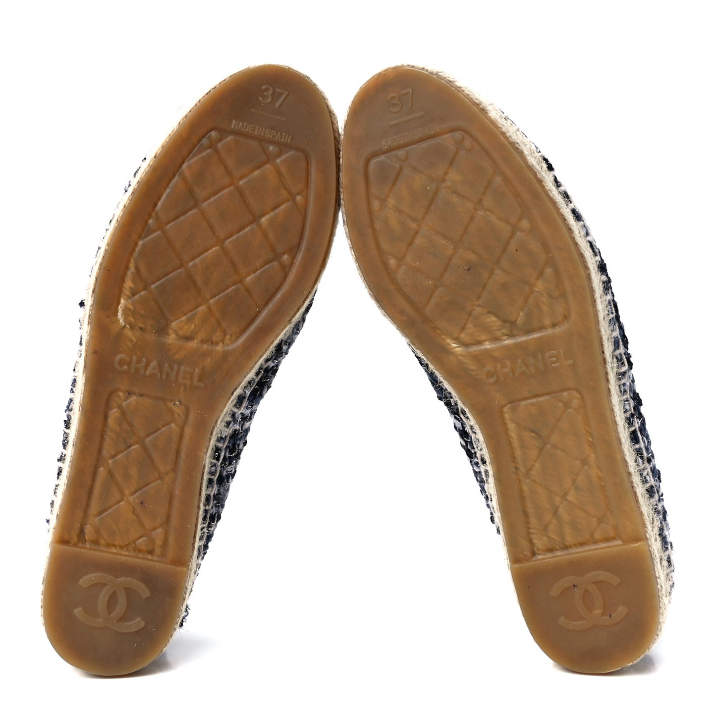 Metallic Tweed Lambskin CC Espadrilles 37 Blue Black Silver