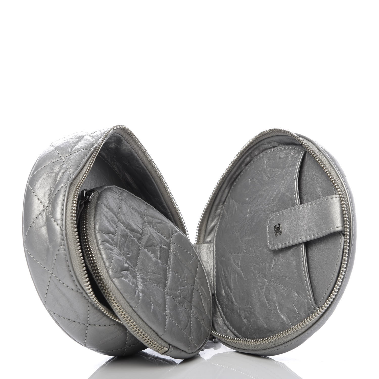 Chanel Metallic Aged Calfskin Quilted Round Bag Silver 5 of 6
