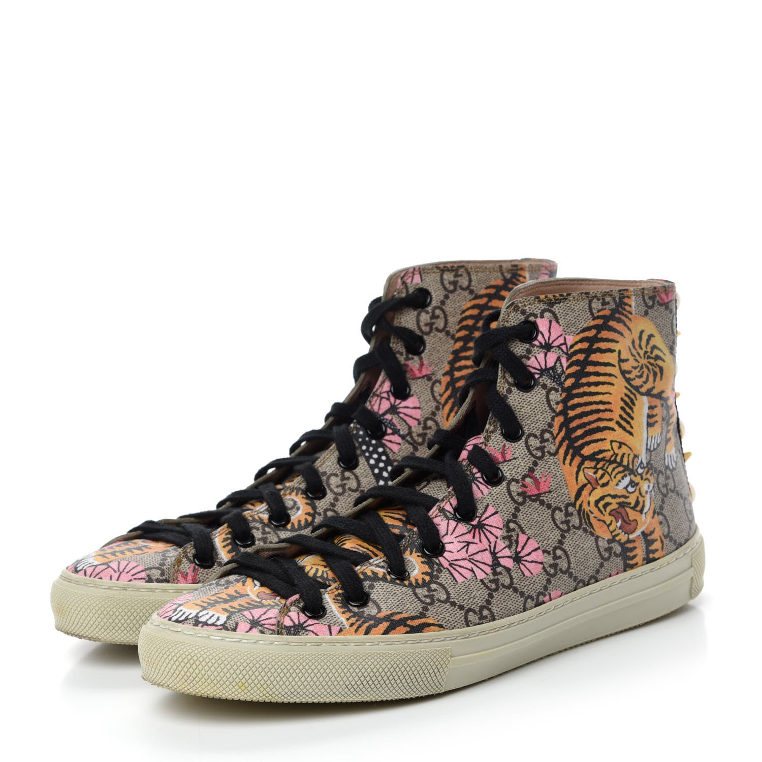 Gucci GG Supreme Monogram Bengal Pearl Womens High Top Sneakers 38.5 Beige Pink 3 of 10
