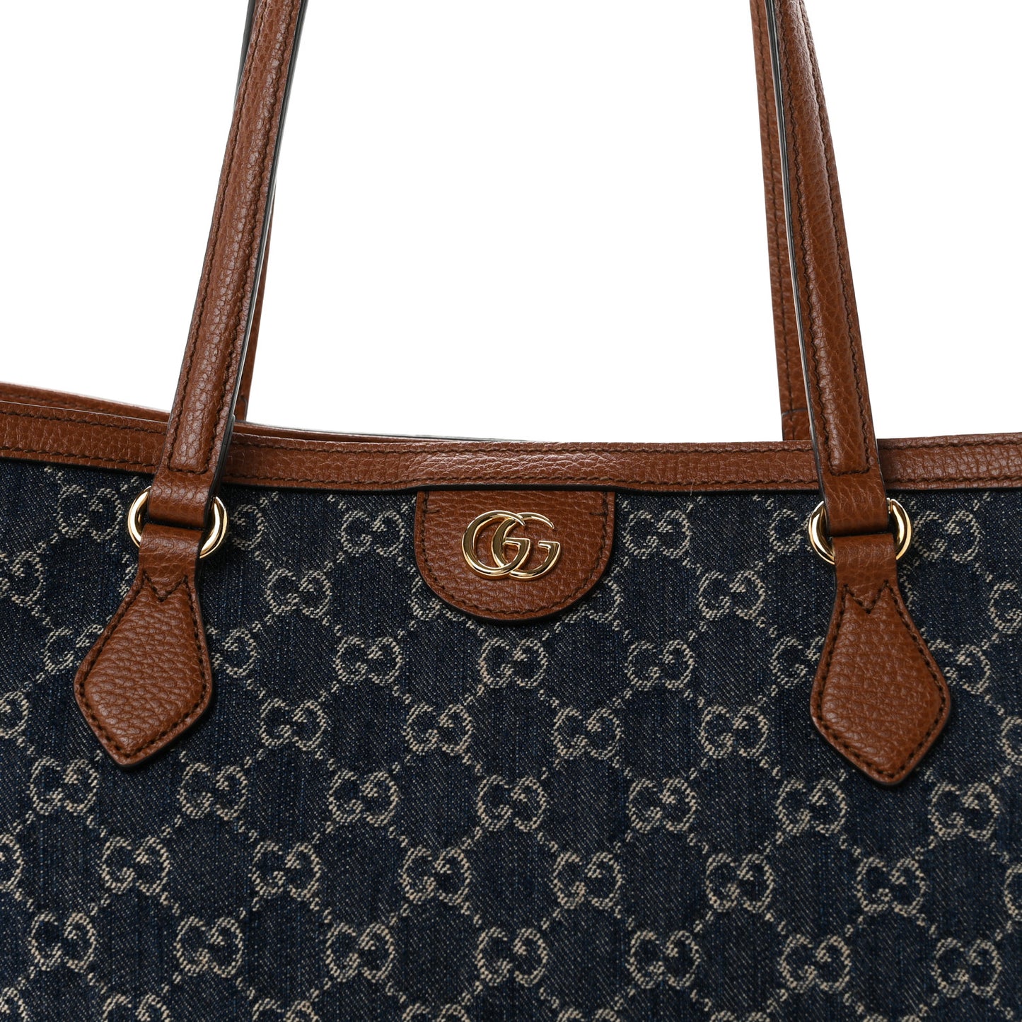 New Denim GG Monogram Medium Ophidia Shopping Tote Blue Tea Cuir