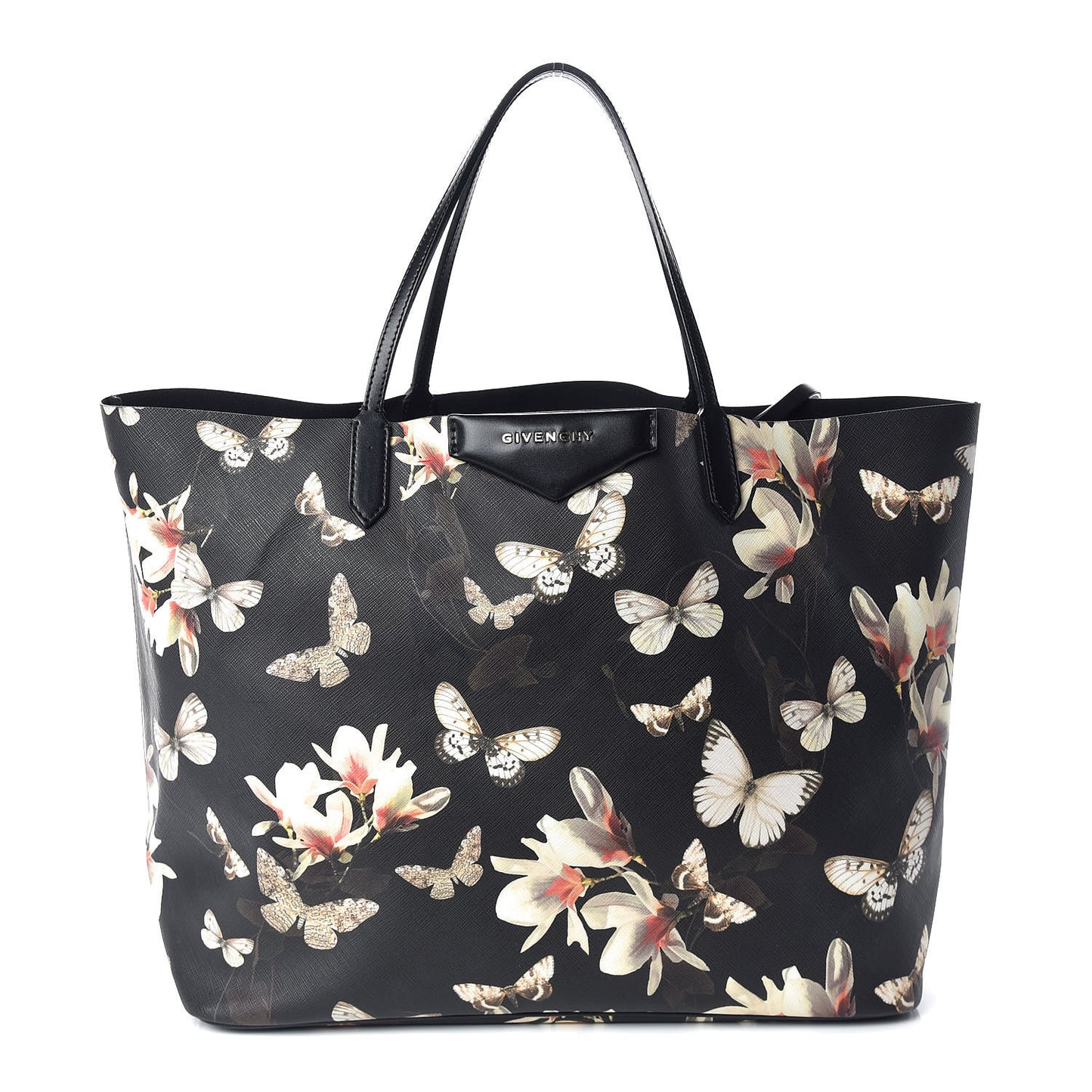 Textured Coated Canvas Magnolia and Moth Print Large Antigona Tote