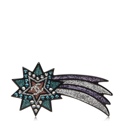 Chanel Glitter Resin CC Shooting Star Brooch Black Purple Green 1 of 5