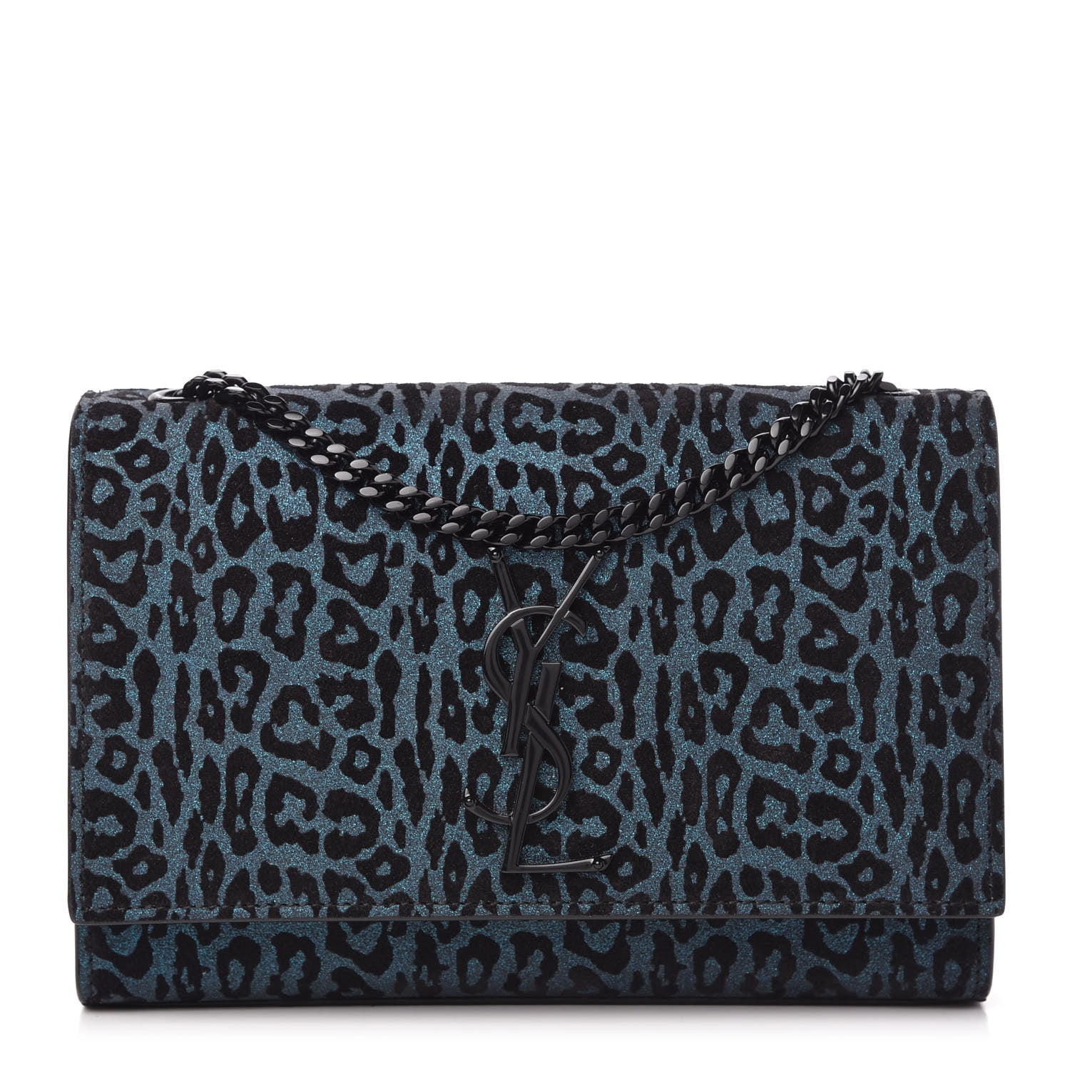 Saint Laurent Glitter Leopard Small Monogram Kate Satchel Blue 1 of 9