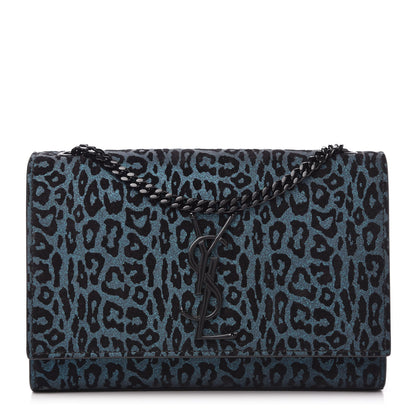 Saint Laurent Glitter Leopard Small Monogram Kate Satchel Blue 1 of 9