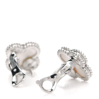 Van Cleef & Arpels 18K White Gold Mother of Pearl Vintage Alhambra Earrings 3 of 6