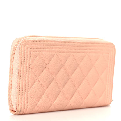 Chanel Caviar Quilted Boy Long Zip Around Wallet Light Pink 3 of 10