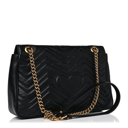 Gucci Calfskin Matelasse Medium GG Marmont Shoulder Bag Black 3 of 19