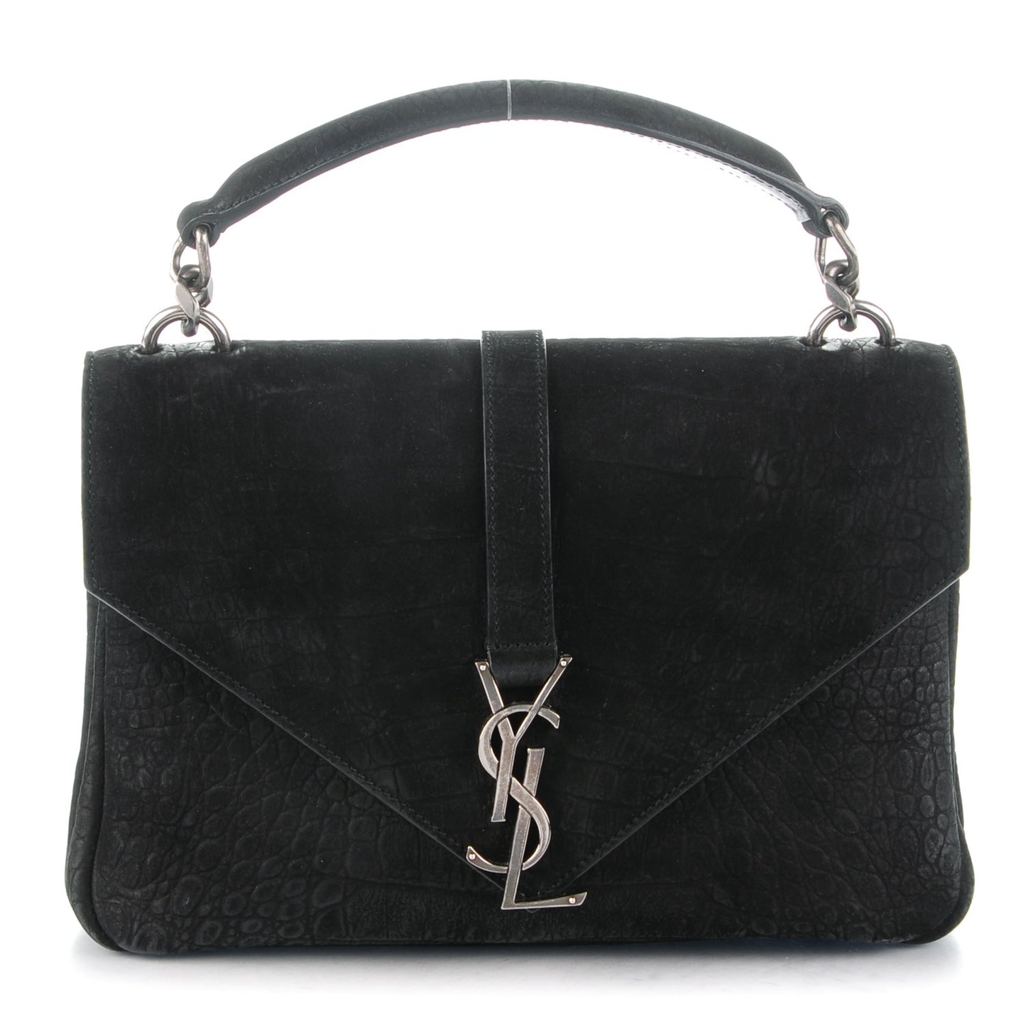 Crocodile Embossed Nubuck Monogram Medium College Satchel Black