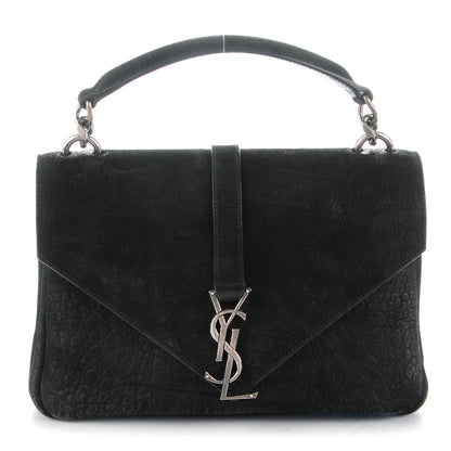 Saint Laurent Crocodile Embossed Nubuck Monogram Medium College Satchel Black 1 of 9