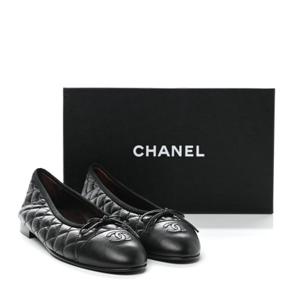 Chanel Aged Calfskin Quilted Cap Toe Ballerina Flats 40 Black 8 of 9