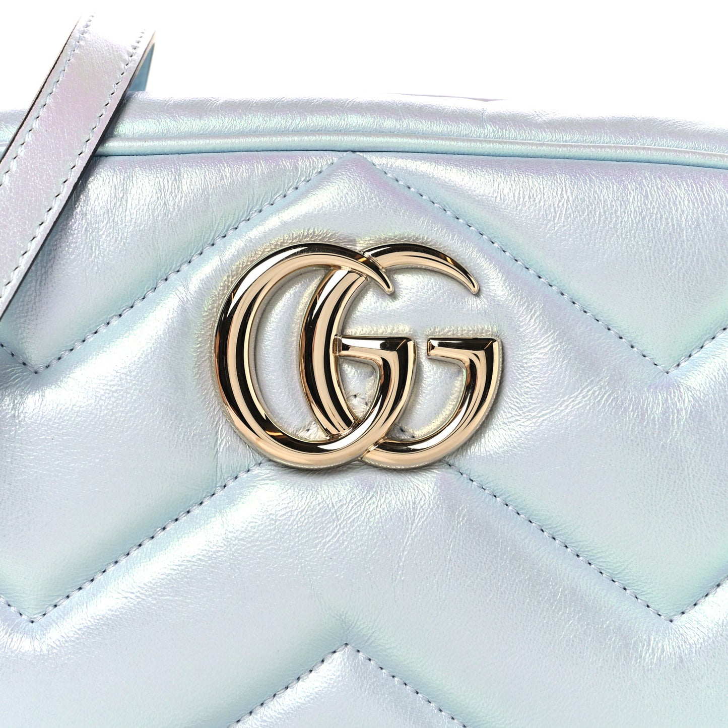 Iridescent Nappa Chevron Matelasse Small GG Marmont Chain Shoulder Bag Iridescent Snow Light Blue