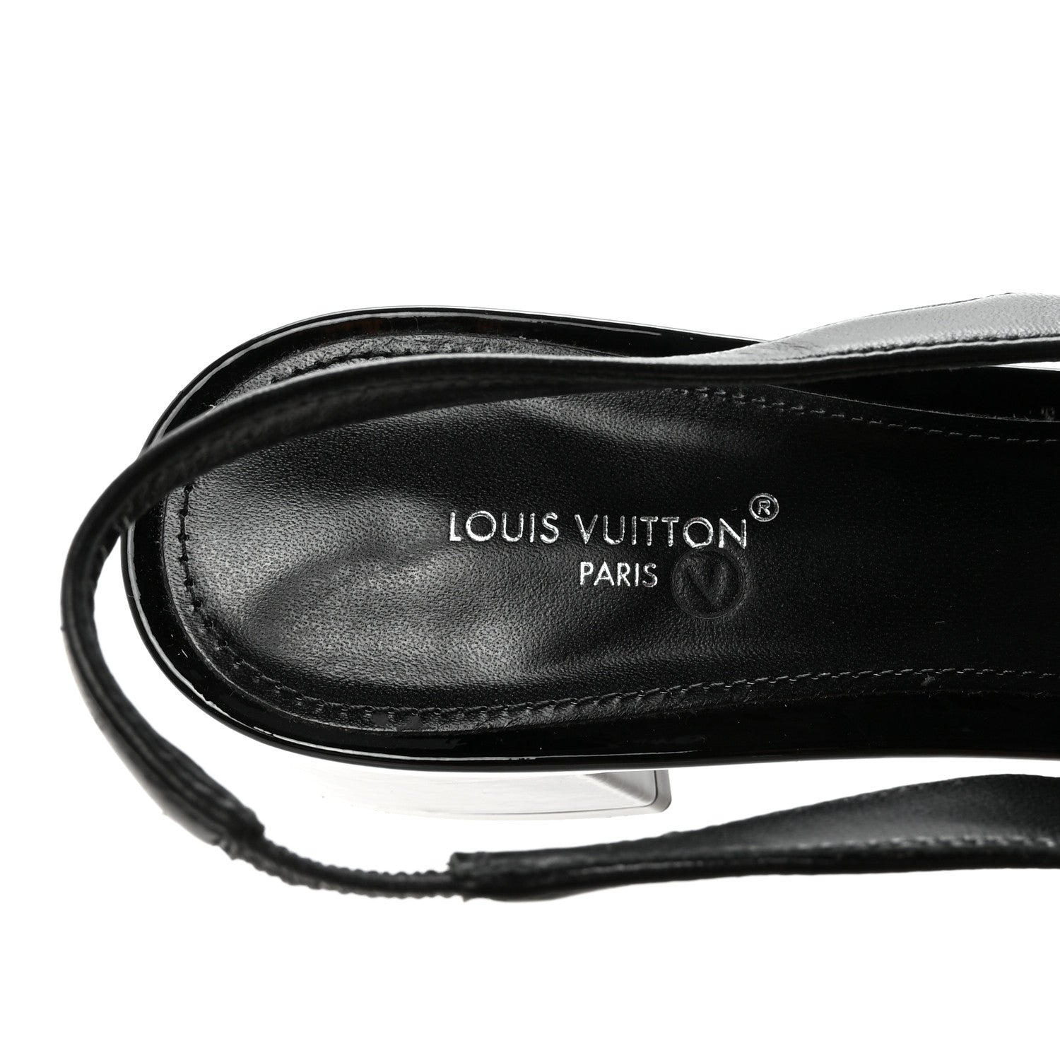 Louis Vuitton Lambskin Patent Romy Slingback Pumps 38 Black 8 of 9