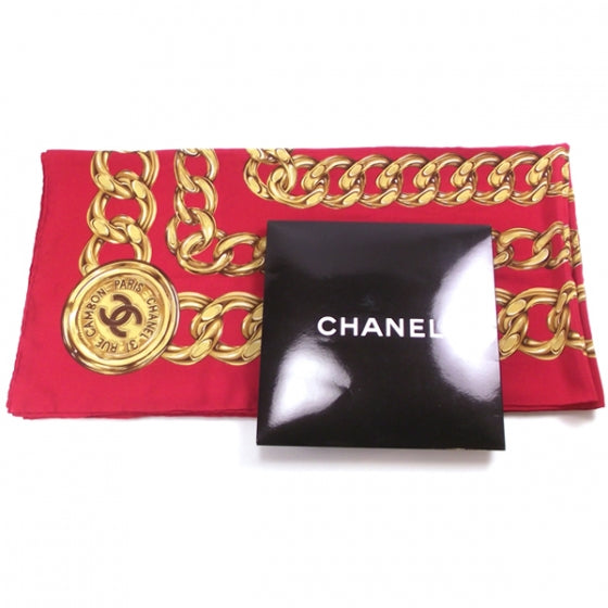 Silk Gold CC Chain Scarf Red 51"
