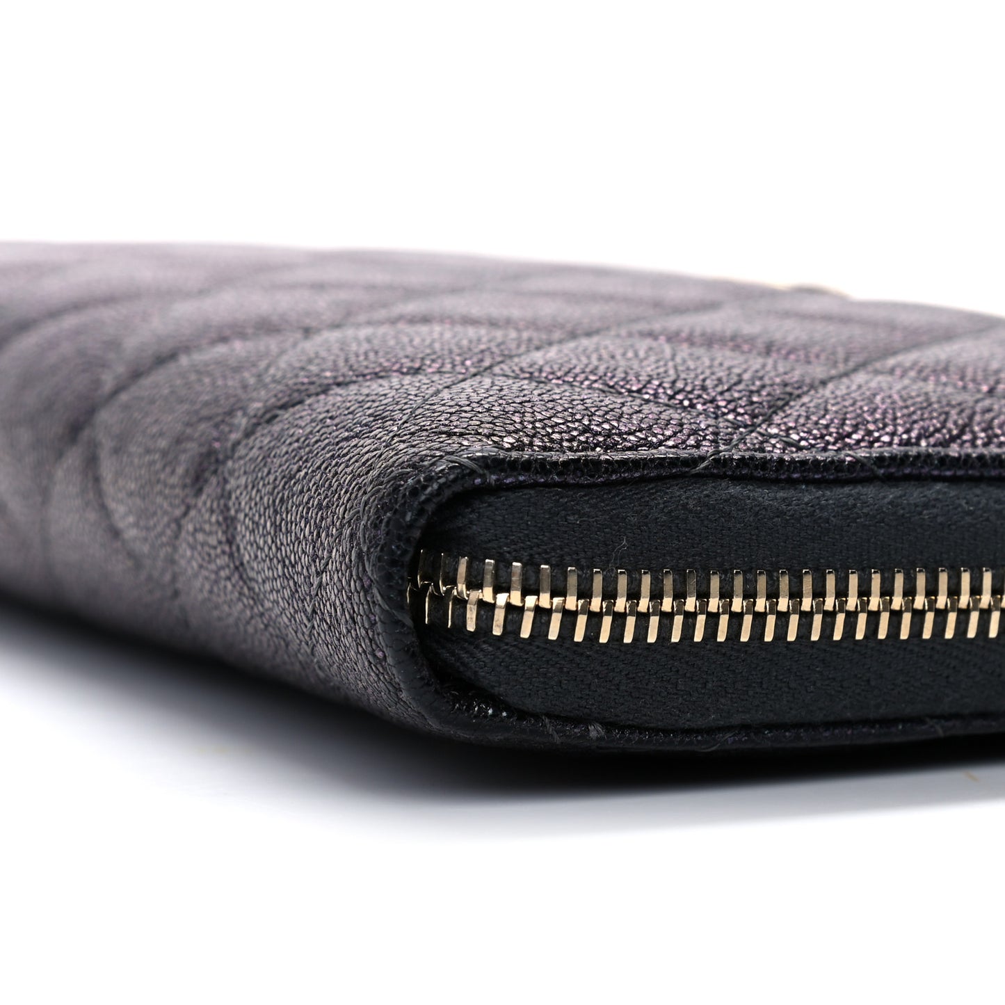 Iridescent Caviar Quilted Long Zip Around Wallet Black