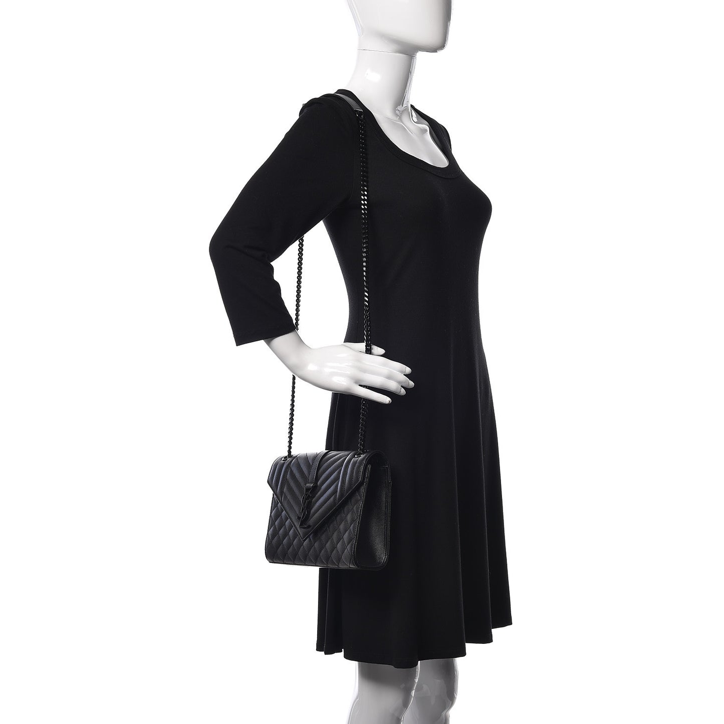 Grain De Poudre Textured Mixed Matelasse Triquilt Medium Monogram Satchel Black