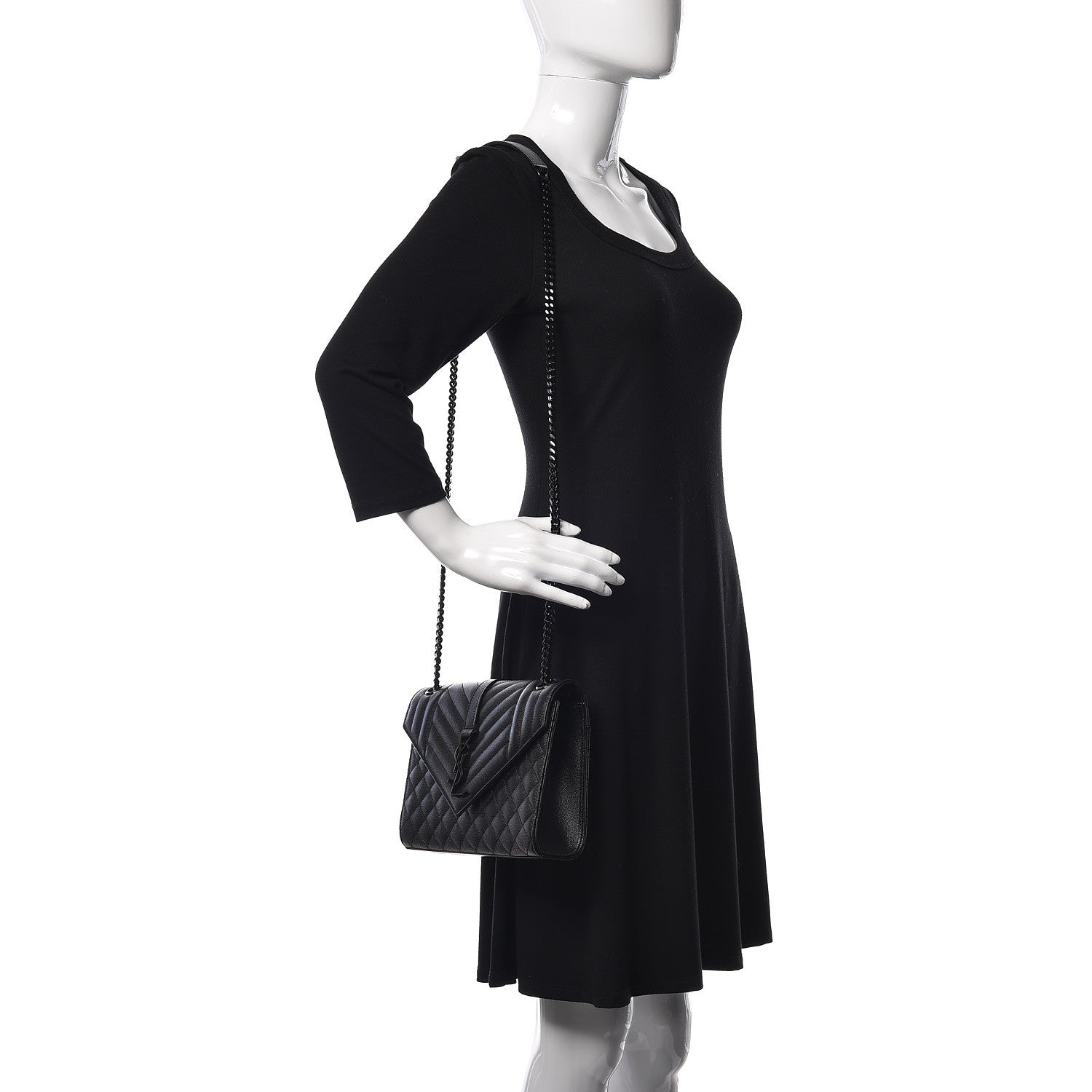 Saint Laurent Grain De Poudre Textured Mixed Matelasse Triquilt Medium Monogram Satchel Black 2 of 10