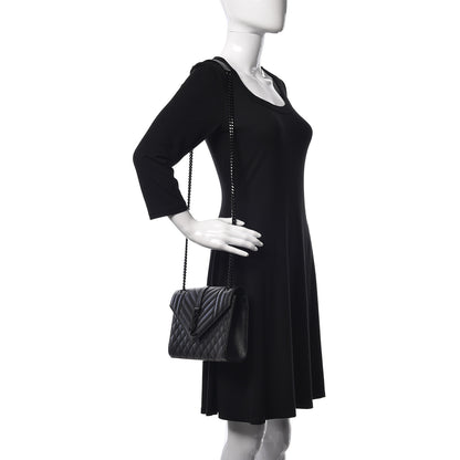Saint Laurent Grain De Poudre Textured Mixed Matelasse Triquilt Medium Monogram Satchel Black 2 of 10