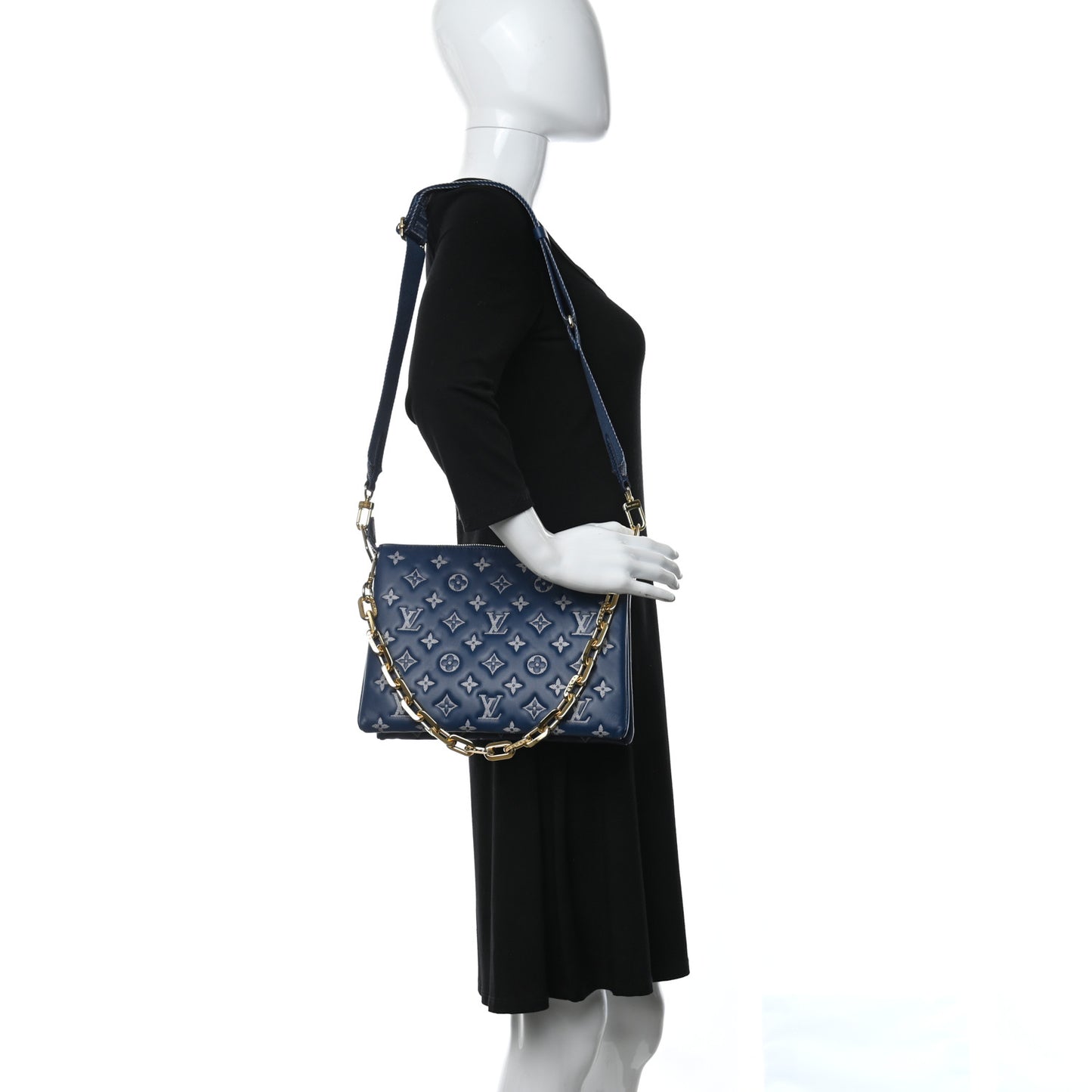 Lambskin Embossed Monogram Coussin PM Denim Blue