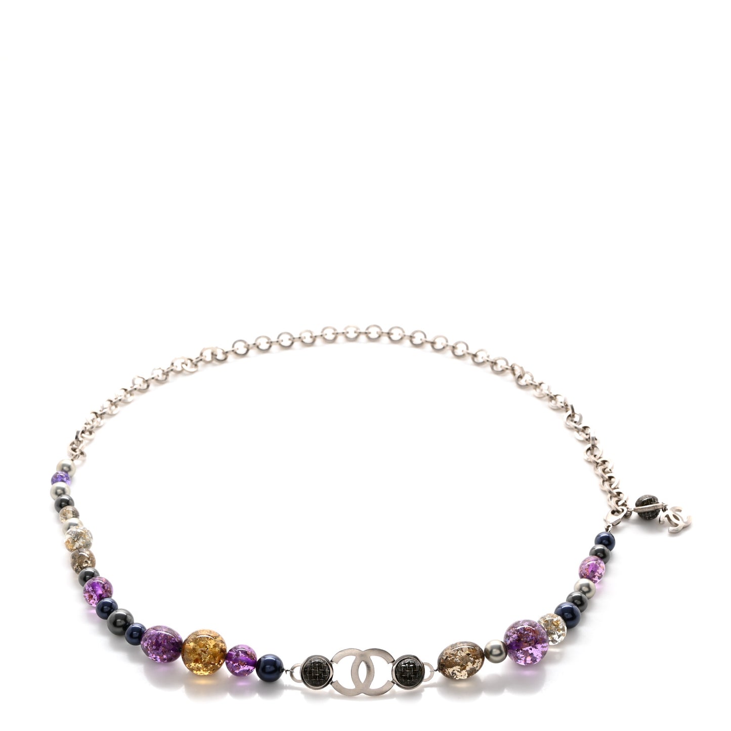 Pearl Glass Resin Tweed Beaded CC Belt Silver Multicolor