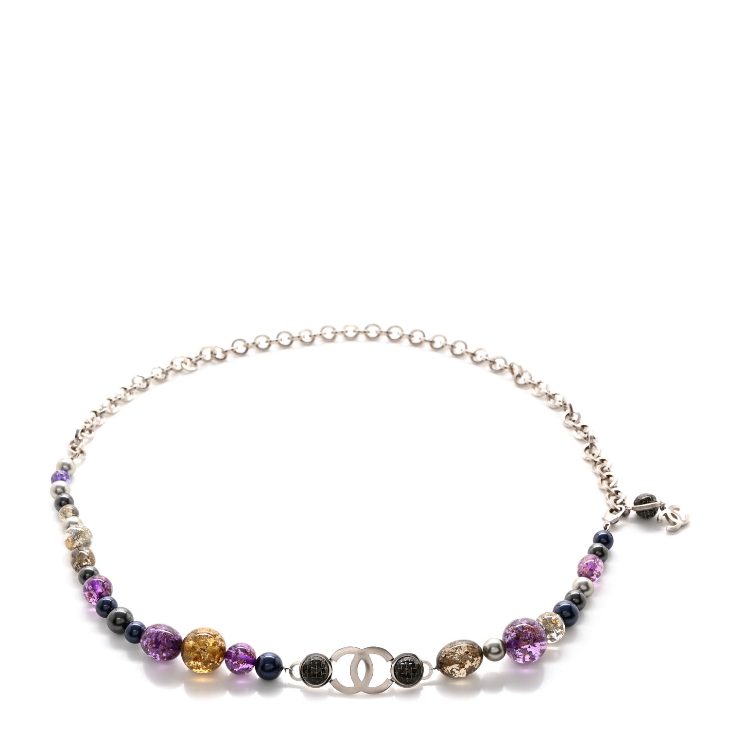 Chanel Pearl Glass Resin Tweed Beaded CC Belt Silver Multicolor 1 of 5