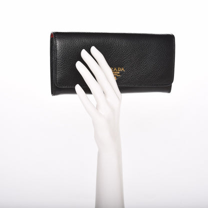 Prada Daino Colour Continental Wallet Black Fuoco 2 of 7