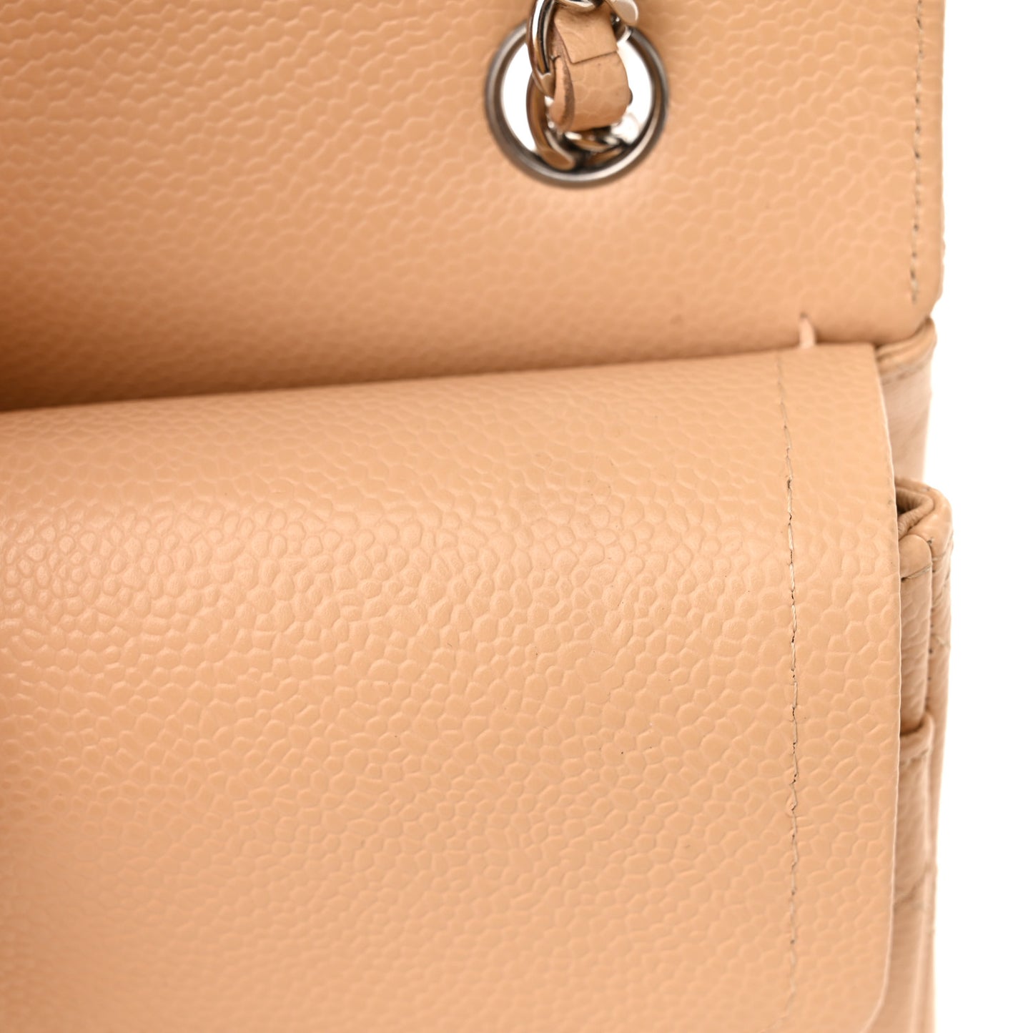 Caviar Quilted Small Double Flap Beige