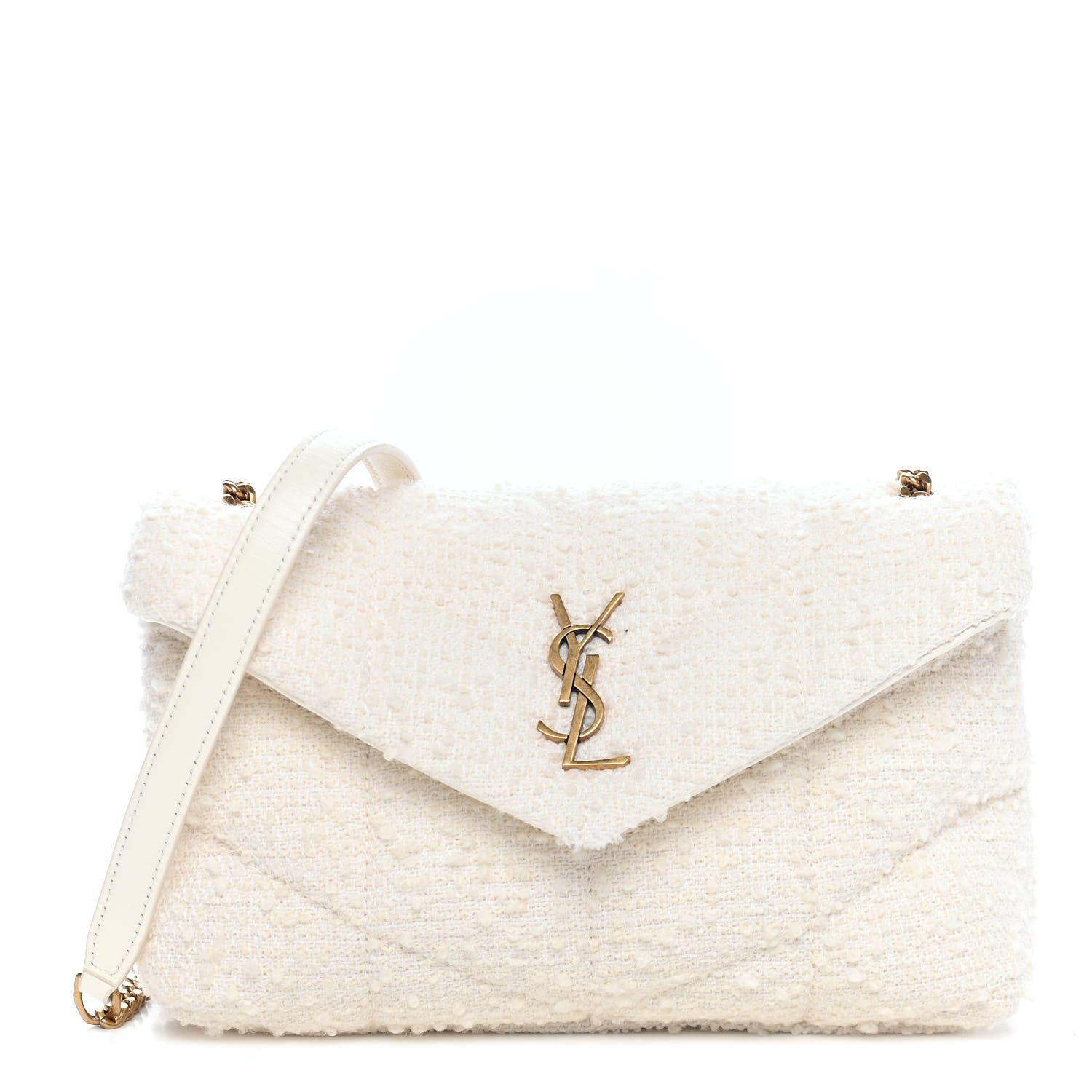 Saint Laurent Boucle Tweed Quilted Toy Loulou Puffer Monogram Chain Satchel Crema Soft 1 of 9