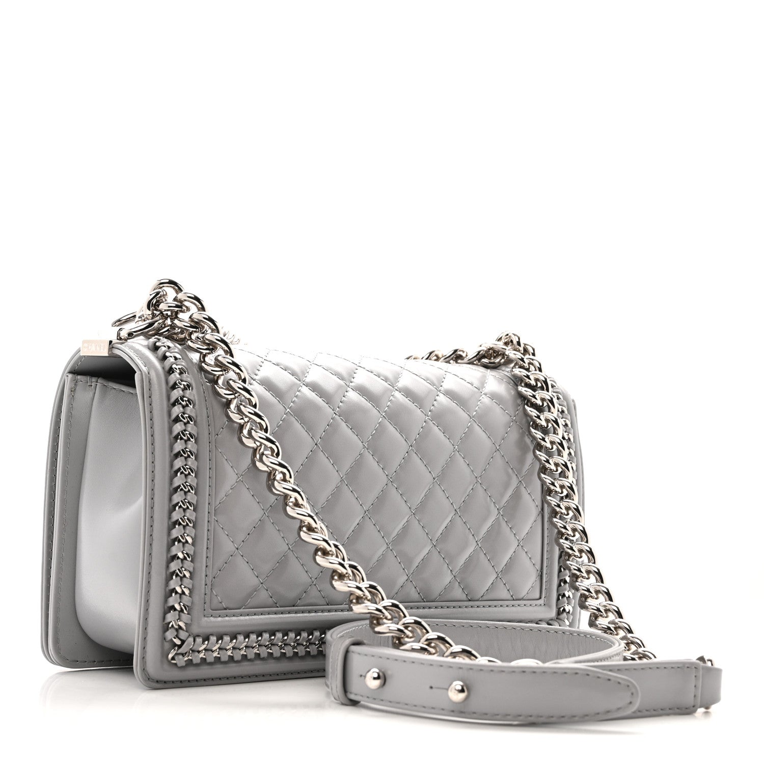 Chanel Iridescent Lambskin Quilted Medium Chain Around Boy Flap Light Grey 3 of 12