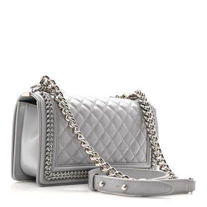 Chanel Iridescent Lambskin Quilted Medium Chain Around Boy Flap Light Grey 3 of 12