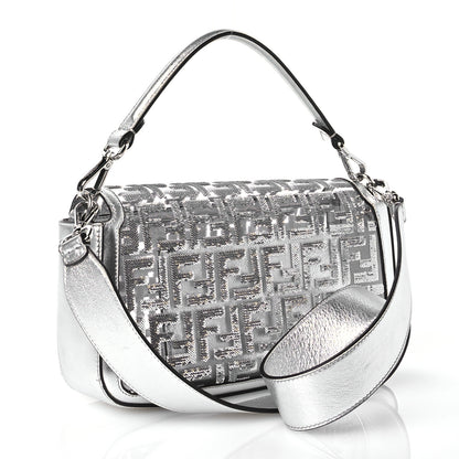 Fendi PVC Vitello Catalan Mirror Sequin FF Baguette Argento 3 of 11