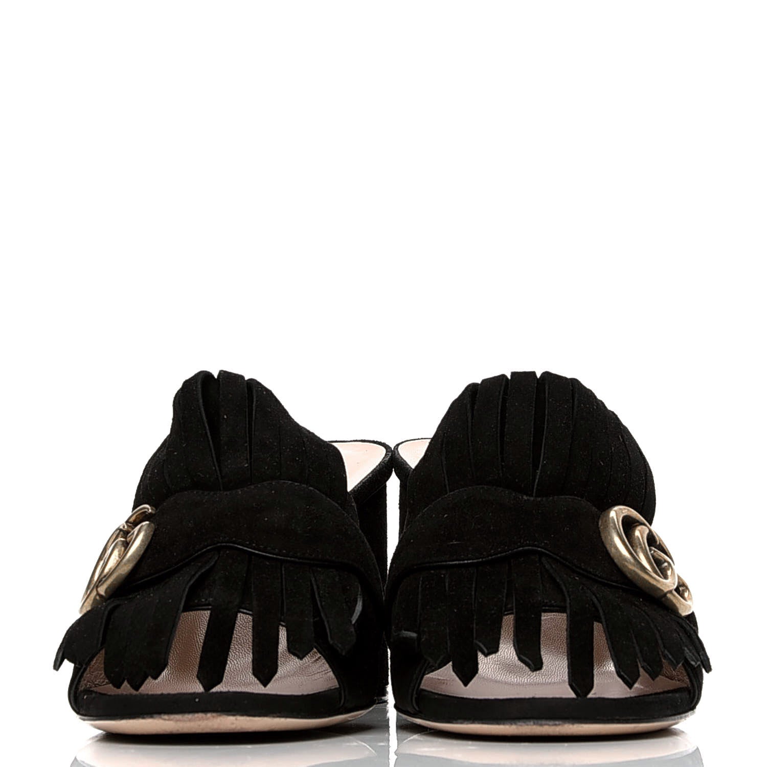 Gucci Kid Scamosciato GG Marmont Fringe 75mm Slide Sandals 39 Black 2 of 6
