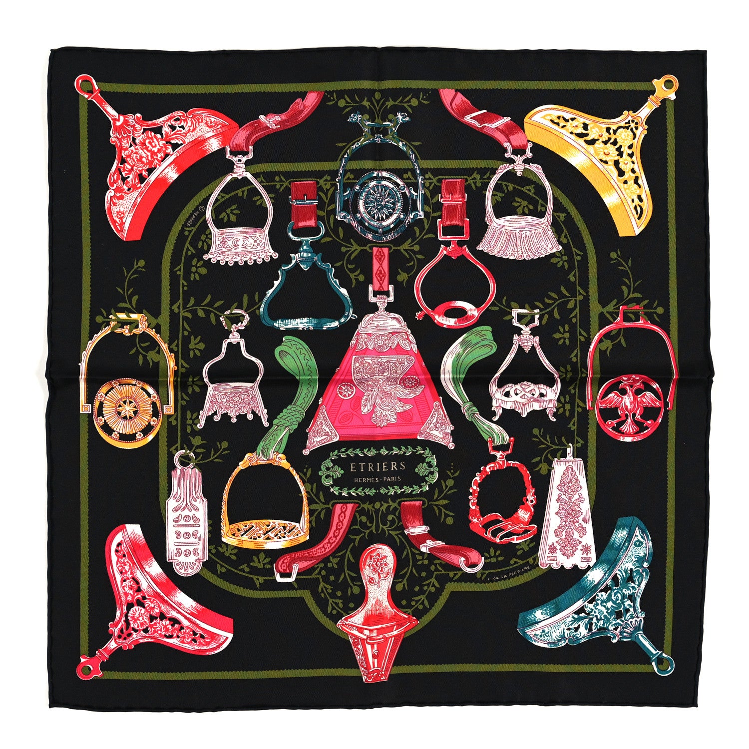 Hermes Silk Etriers Remix Pocket Square Black Rouge Multicolor 1 of 3