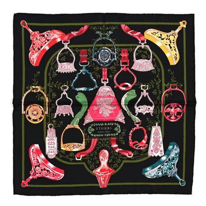 Hermes Silk Etriers Remix Pocket Square Black Rouge Multicolor 1 of 3