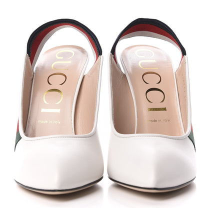 Gucci Malaga Kid Web Sylvie High Heel Slingback Pumps 41 White 3 of 9