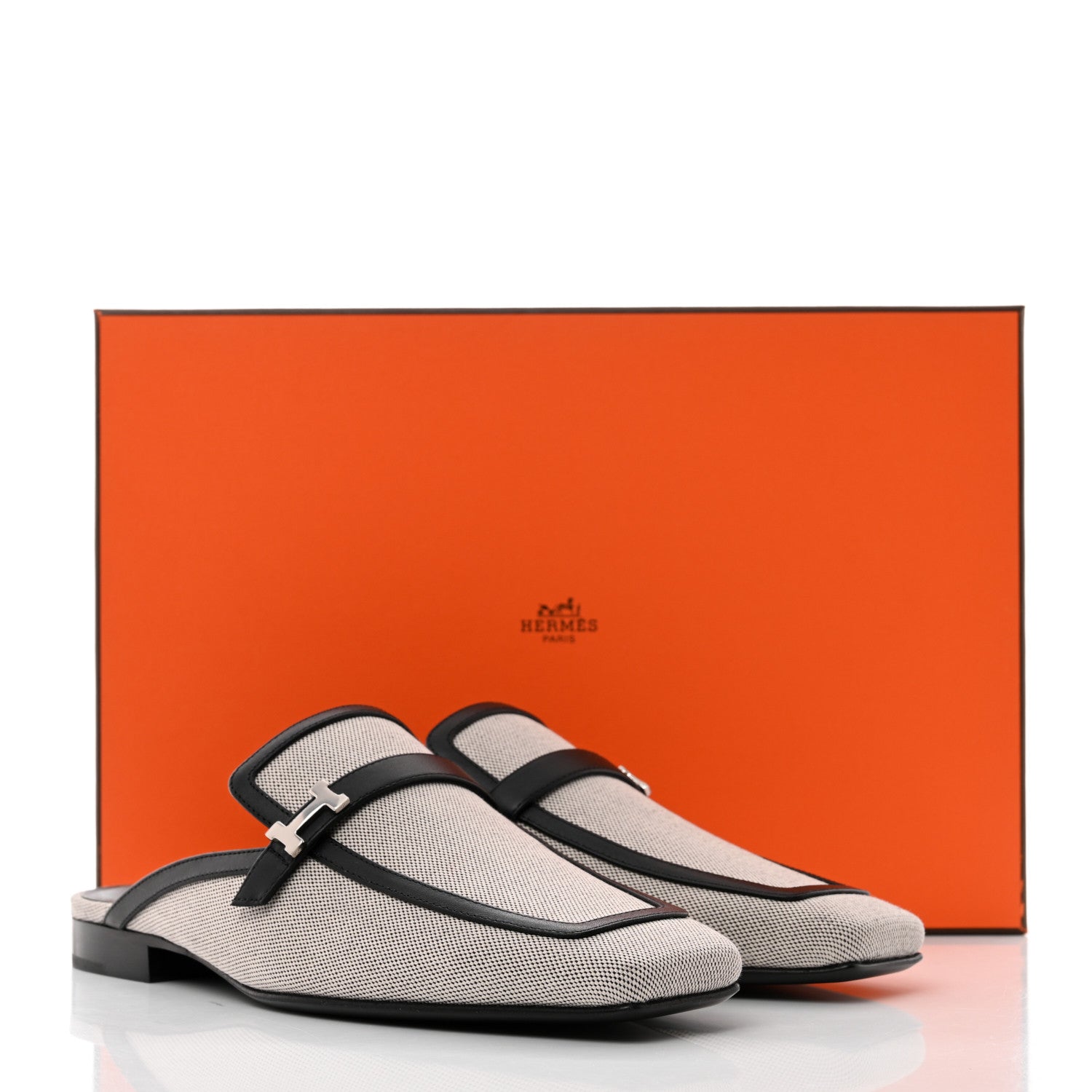 Hermes Canvas Calfskin Groupie Mules 36 Prunoir Black 9 of 9