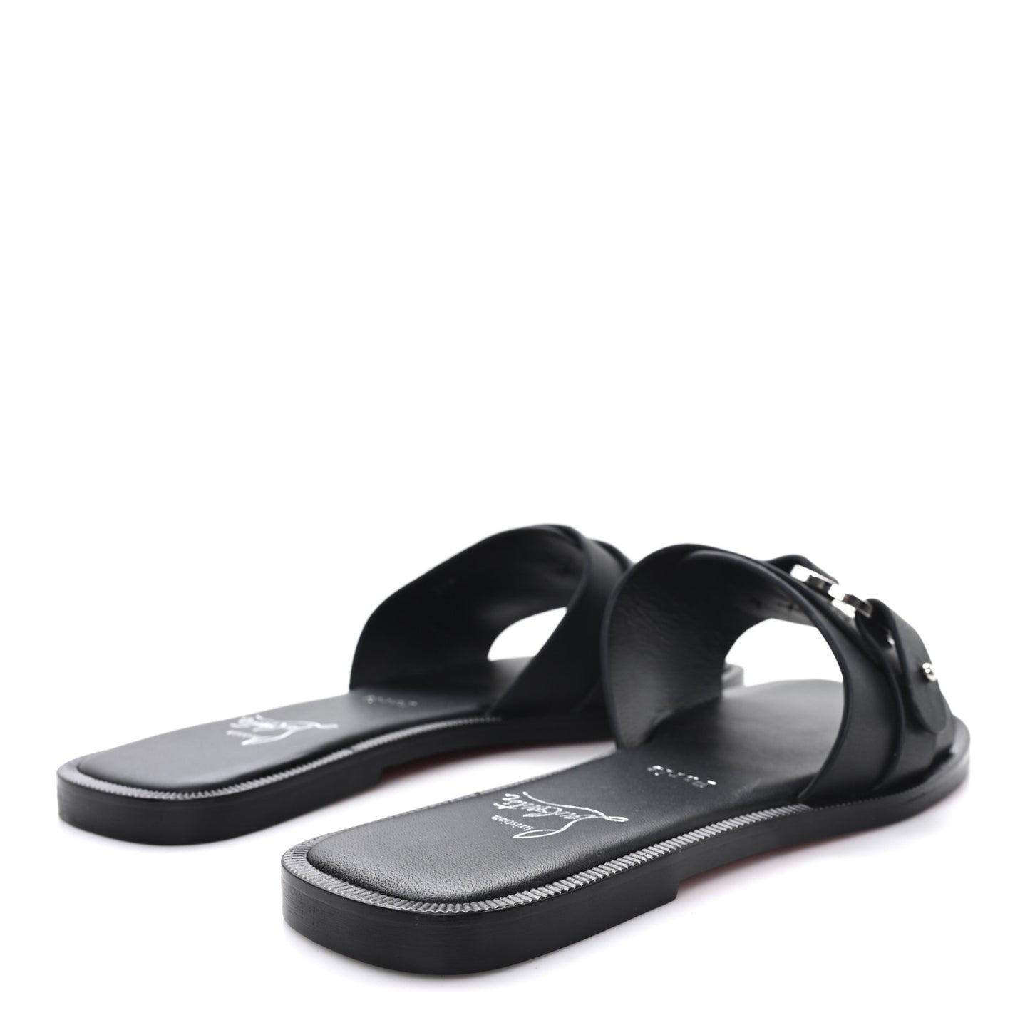 Calfskin Her In Roma Flat Slides 37.5 Black
