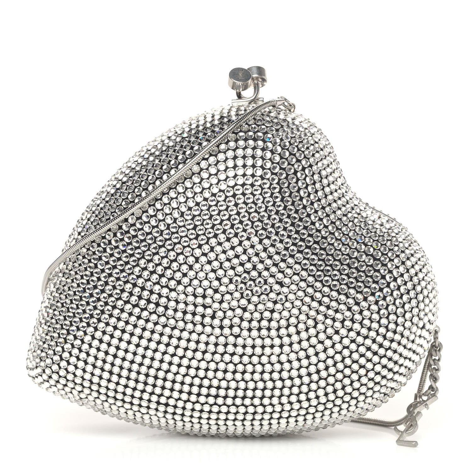 Saint Laurent Swarovski Crystal Heart Love Box Clutch Bag Silver 1 of 4