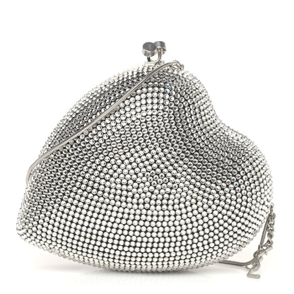 Saint Laurent Swarovski Crystal Heart Love Box Clutch Bag Silver 1 of 4