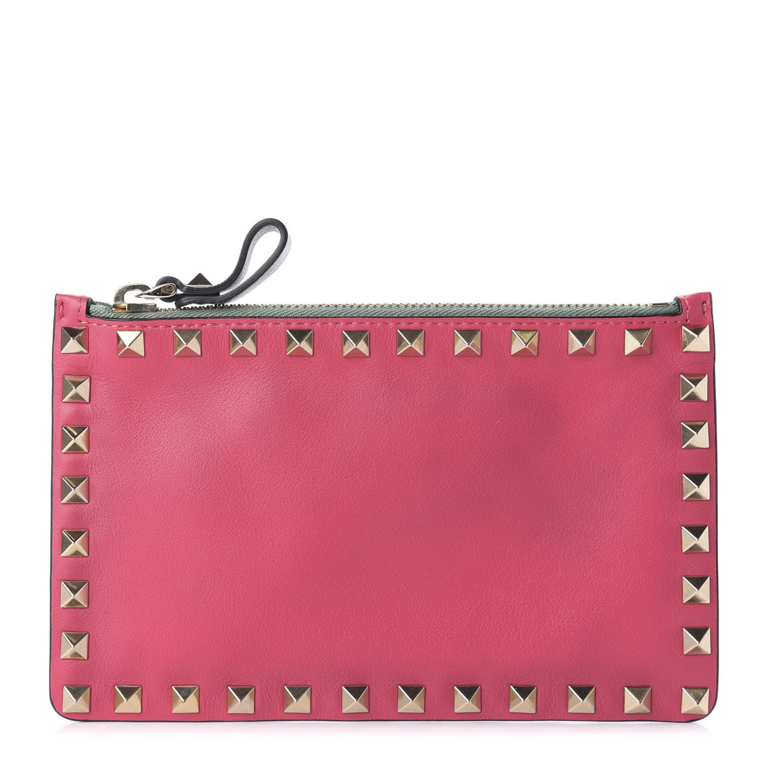 Valentino Garavani Vitello Italian Pop Small Rockstud Zip Pouch Deep Rose Scarlet 1 of 7
