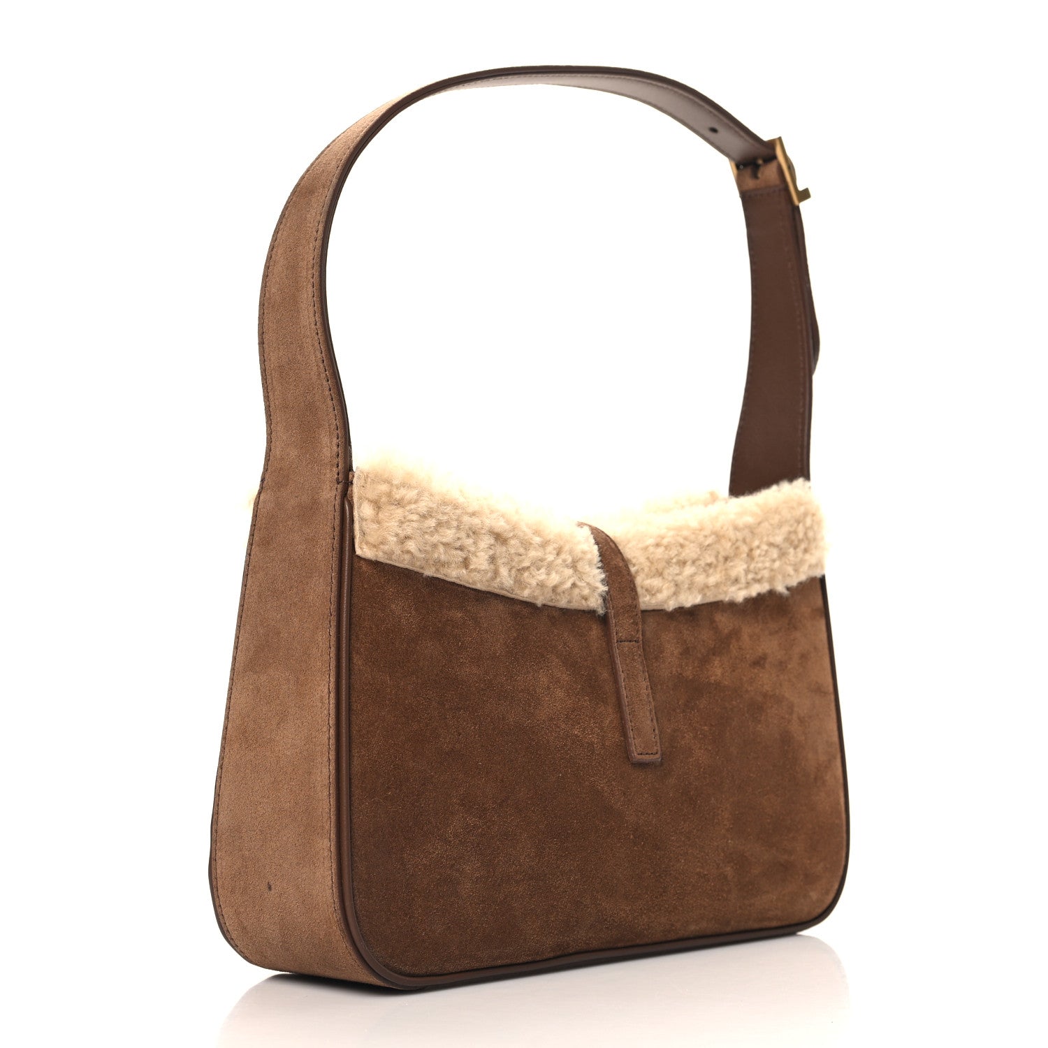 Saint Laurent Suede Calfskin Shearling Le 5 A 7 Hobo Dark Cigar Natural Beige 3 of 11