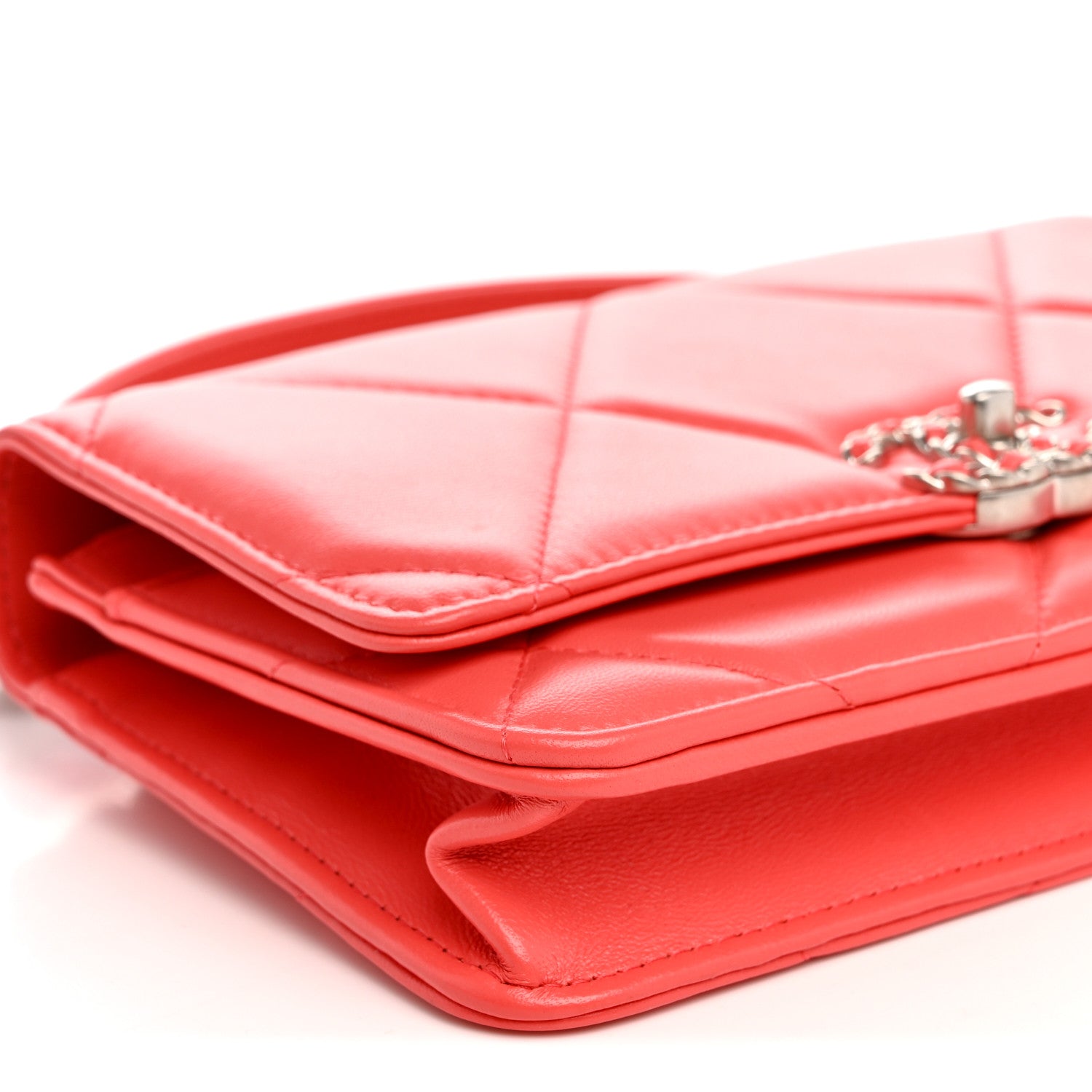 Chanel Lambskin Quilted Chanel 19 Wallet On Chain WOC Coral 10 of 13