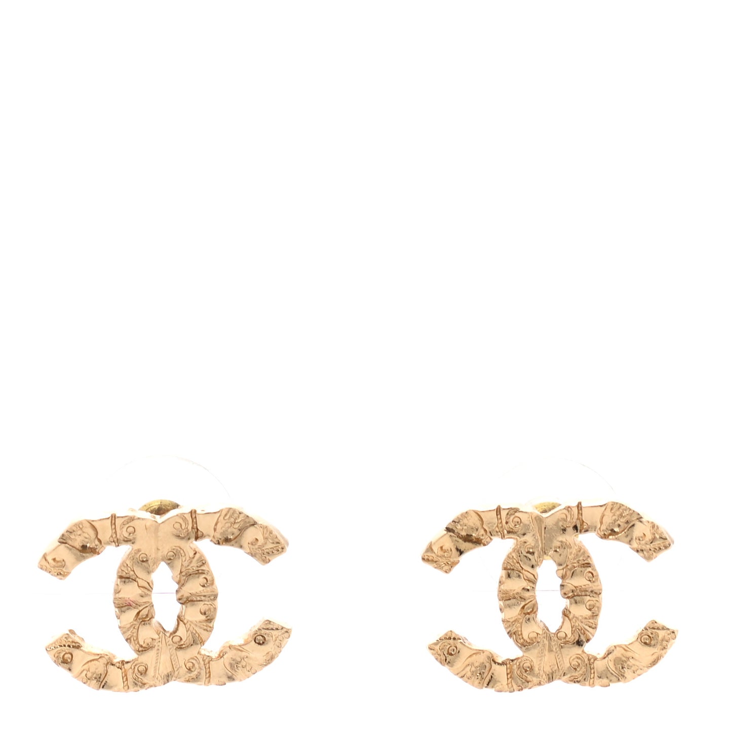 Metal Textured CC Earrings Gold