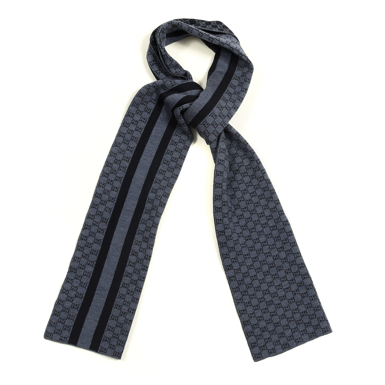 Gucci Wool Tricot GG Monogram Web New Lunicart Scarf Nile Blue 1 of 4