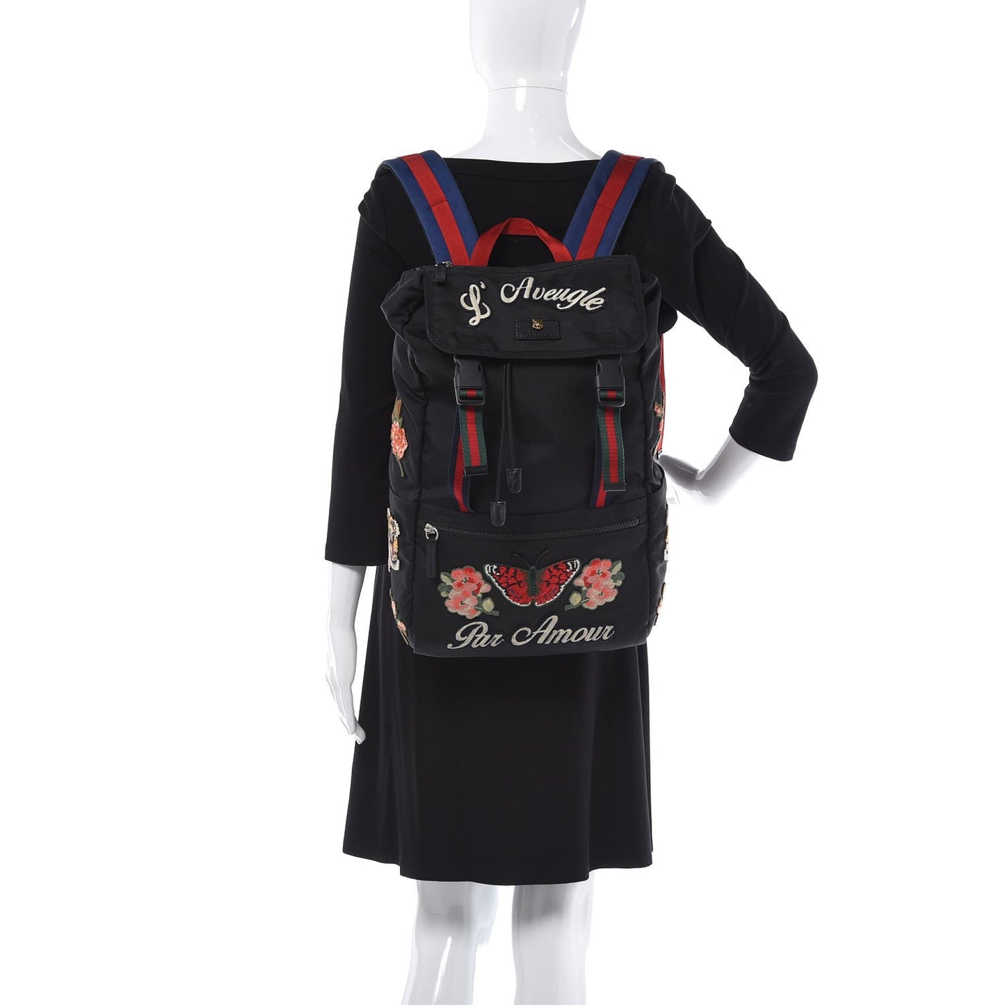 Techno Canvas Web L'Aveugle Par Amour Embroidered Double Buckle Backpack Black