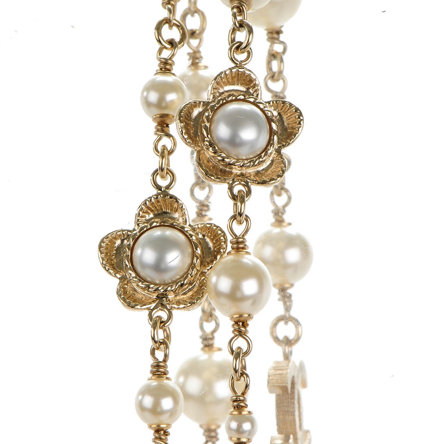 Pearl Camellia CC Long Necklace Gold