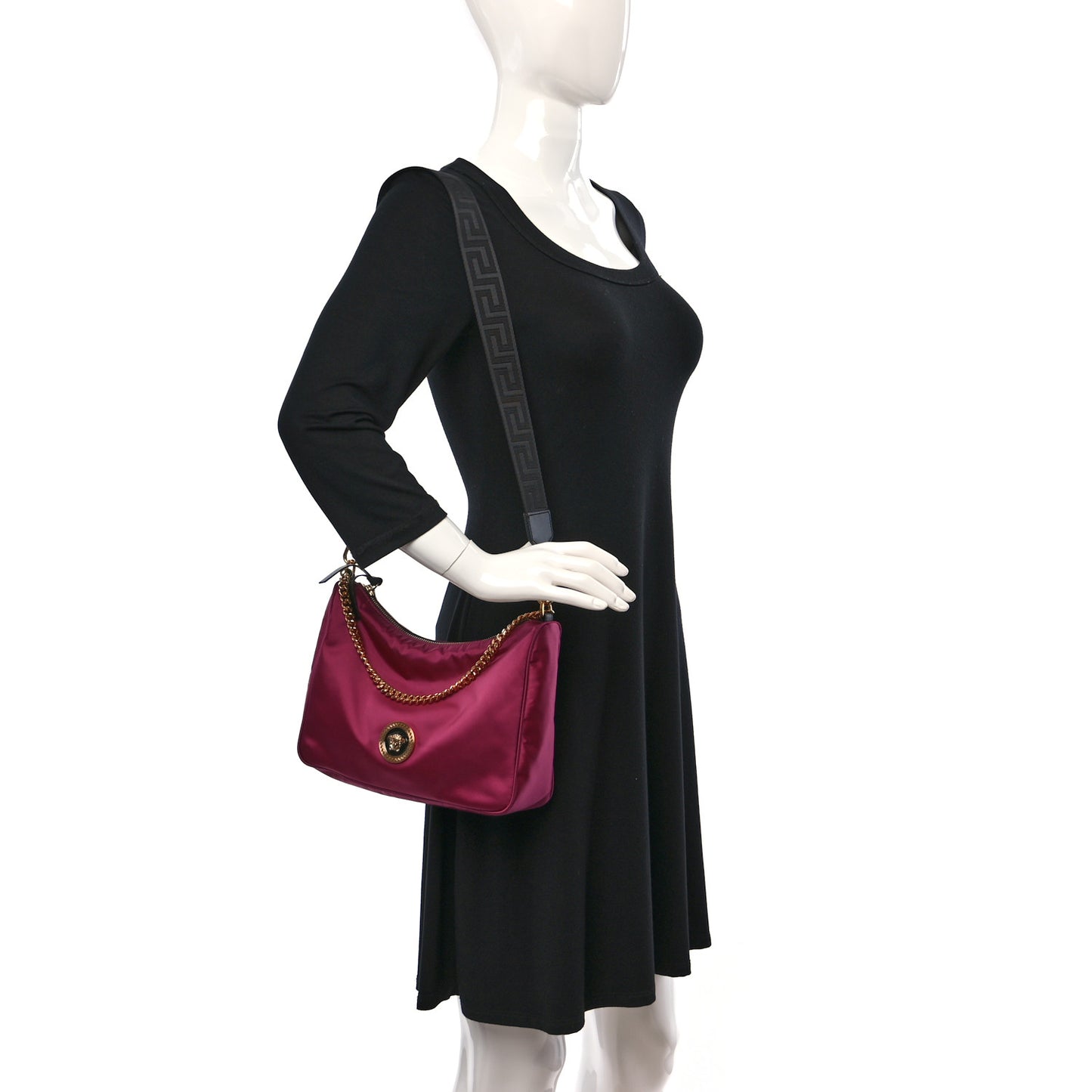 Nylon Tribute Chain Crossbody Shoulder Bag Dark Pink Black