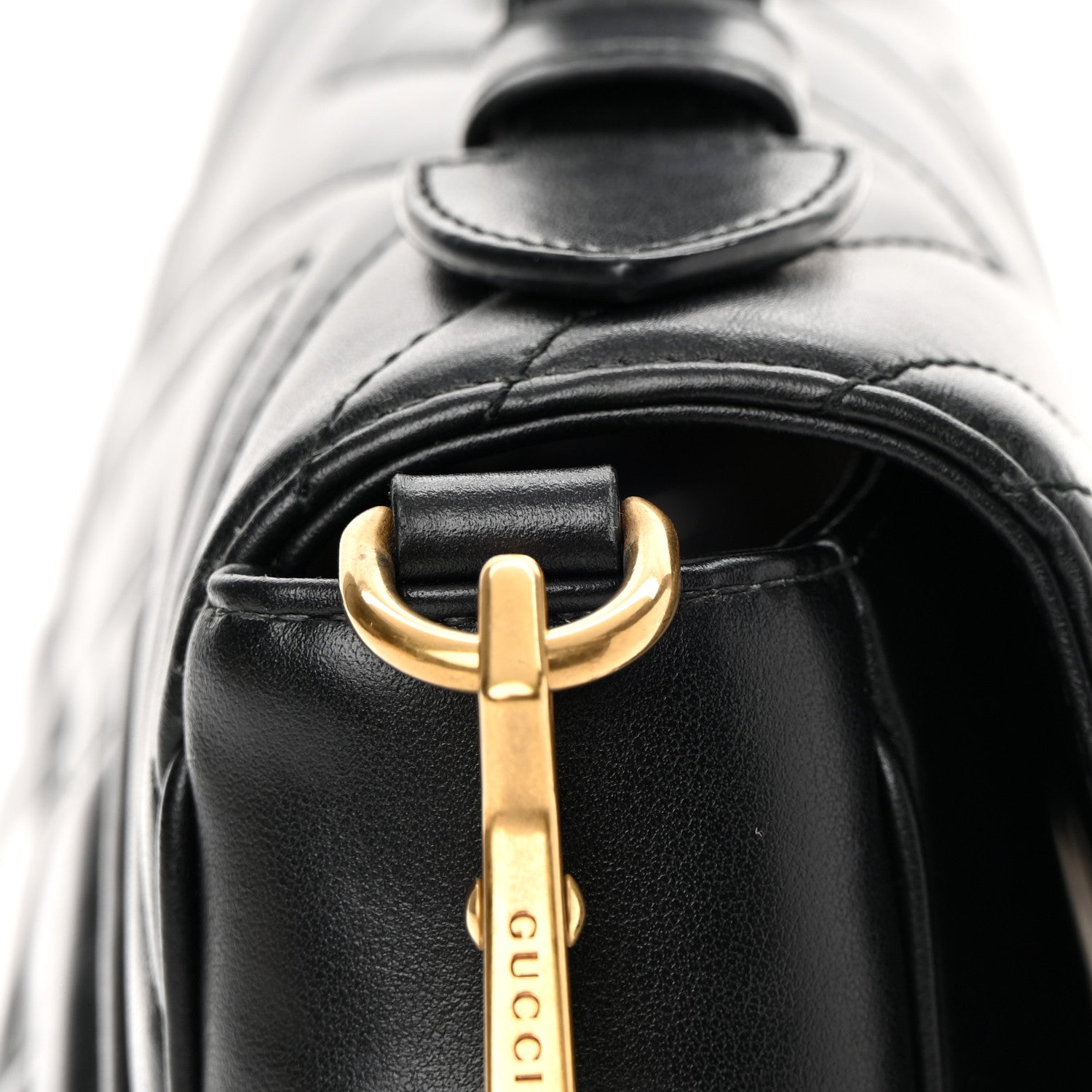 Gucci Calfskin Matelasse Small GG Marmont Top Handle Shoulder Bag Black 16 of 16