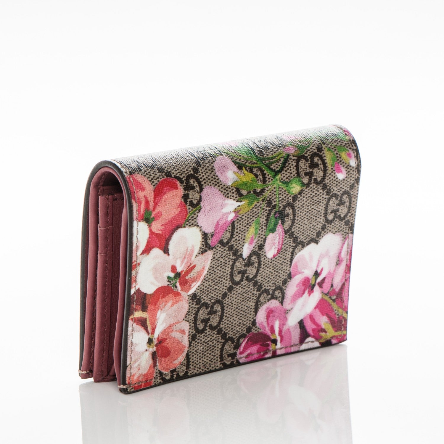 Gucci GG Supreme Monogram Blooms Card Case Beige Multicolor Dry Rose 3 of 7