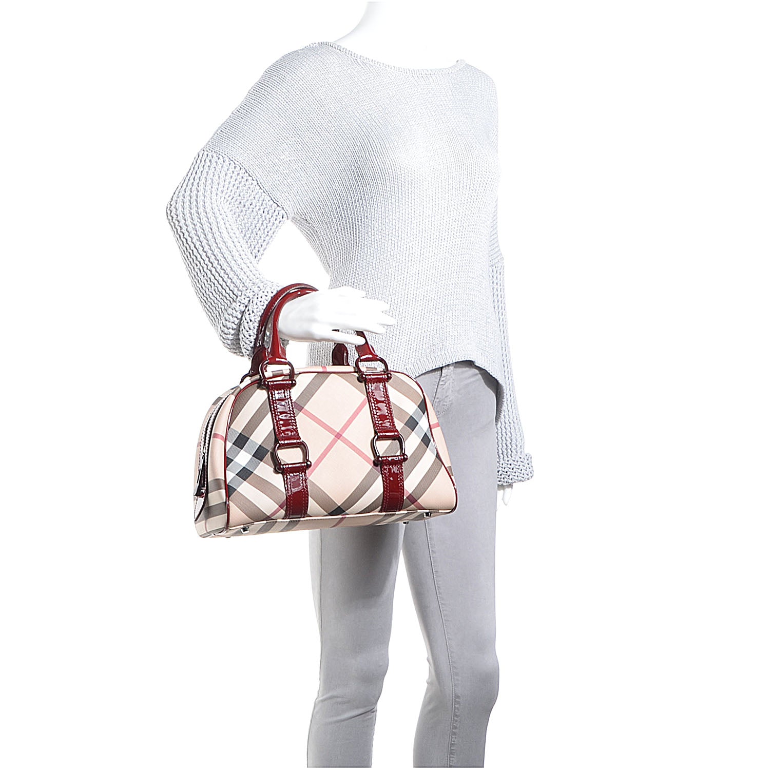 Burberry Supernova Check Bowler Tote Red 2 of 8