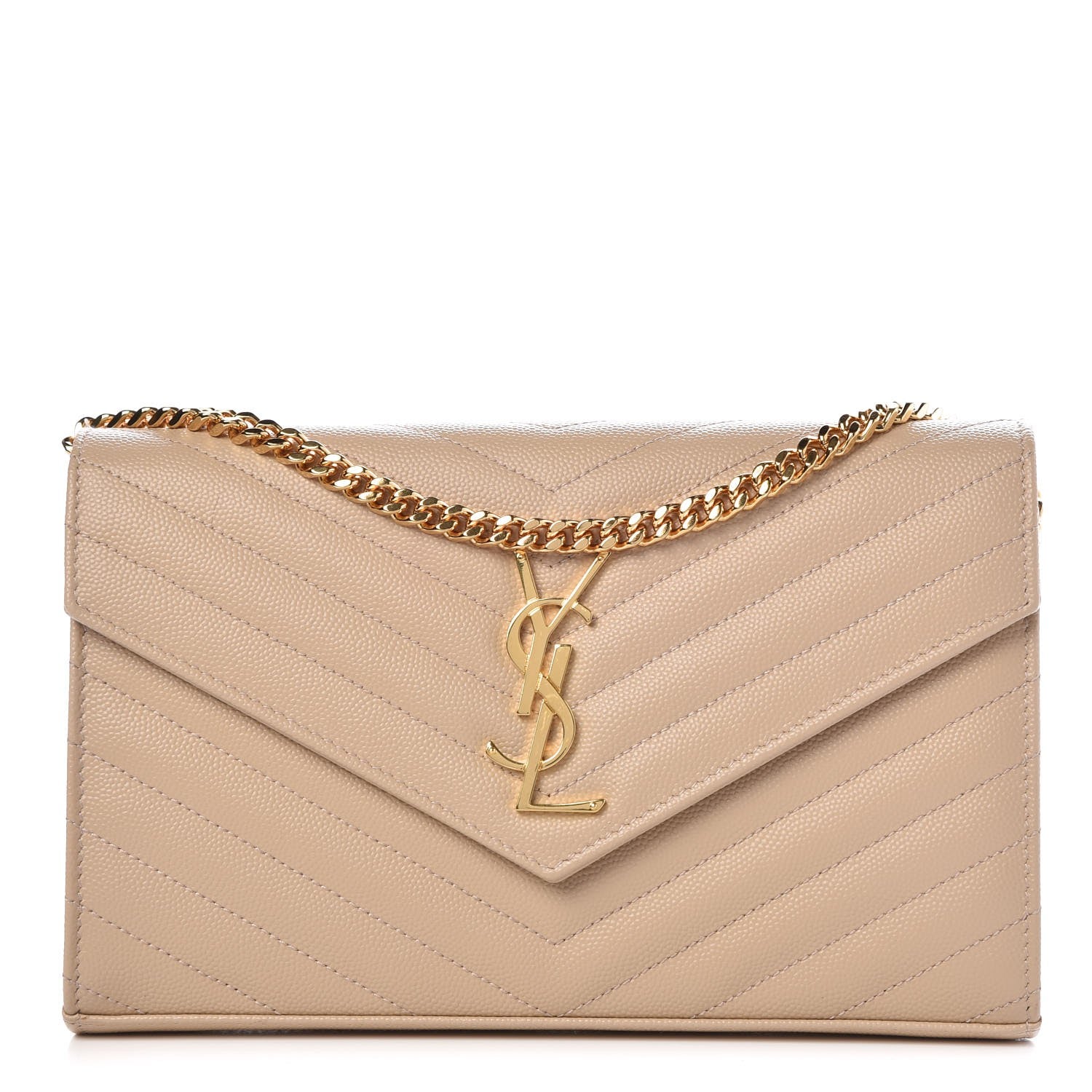 Saint Laurent Grain De Poudre Matelasse Chevron Monogram Chain Wallet Nude Powder 1 of 6